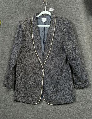 VTG Windridge Blazer Jacket Womens 12 Dots Indigo Ribbed Textured Two Buttons